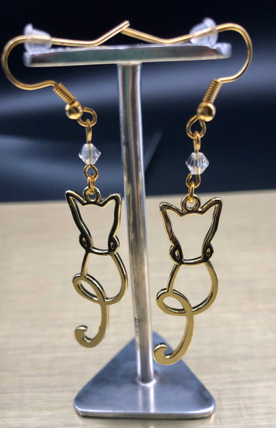 Cat Earrings by Gato Arteiro - Gold Plated Cat and Swarovski Crystal